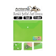 Yeşil A5 Çıtçıtlı Dosya Şeffaf Renkli Zarf Dosya 5 Adet 17x22 Cm Çıt Çıtlı Dosya Su Geçirmez 50 Yaprak Kapasiteli