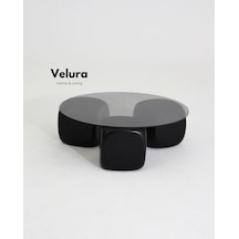 Modern Orta Sehpa & Top Sehpa Cam Sehpa & Küre Orta Sehpa - Siyah Zar - Yuvarlak - Füme Cam Siyah