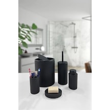 Yuvarlak Siyah 5 Parça Banyo Seti Çöp Kovası Fırça Sabunluk Diş Fırçalık Aksesuar
