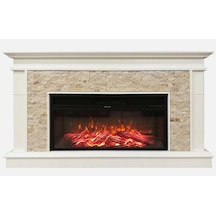 Elektrikli Şömine 1800W Doğaltaş Dekoratif Şömine Krem