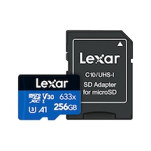 Lexar LSDMI256BBEU633A 256GB 633X microSDXC UHS-I 100Mb/sn Read 45Mb/sn Write + SD Adaptor U3 A1 V30 4K Class10 Hafıza Kartı