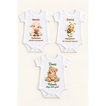 Babylimon İsme Özel 3 Lü Bebek Zıbın Seti Halamın Minik Sevgisi Kısa Kollu Beyaz %100 Pamuk Beyaz - 928512060 Beyaz