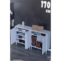 Modilayn Alba Ayakkabılık - Kapaklı 4 Raf 6 Bölmeli Dar Alanlar İçin Çok Amaçlı Dolap 170 Cm Beyaz