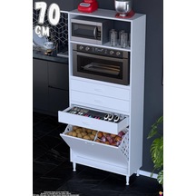 Kumsal 70 Cm Fırın Dolabı Beyaz 3 Çekmeceli Sepetli Çok Amaçlı Mutfak Kiler Dolabı 70x194x32 Cm