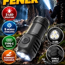 3 Led Mini El Feneri 5 Modlu Type-c Şarjlı Kompakt Aydınlatma