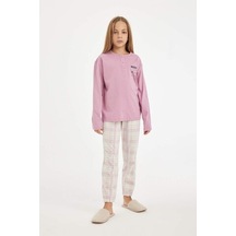 Defacto Kız Çocuk Pijama Takımı Yazı Baskılı Uzun Kollu Üst Uzun Alt D2117A824AUBR82 Bordo