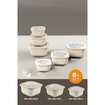 Vienev Mikrodalga Ve Difrize Uygun Vip Kapaklı Özel Saklama Kabı Seti Bej 6'lı 2 x  600 - 1100 - 1800 ML Bej