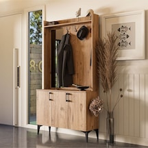 5100 Inca Sol Aynalı 3 Kapaklı 4 Askılı Raflı Portmanto Atlantik Çam Çam