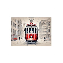 Kırmızı Beyaz Tramvay Mdf Tablo