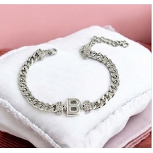 Hg.Aksesuar Kadın Zirkon Taşlı Çelik B Harf Bileklik 88780 Gümüş
