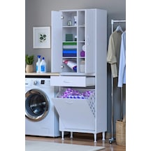 Eliusta Reli Dolap Beyaz Çok Kullanımlı 60 Cm Eninde Banyo Dolabı 60x171x32,5 Cm 2 Kapak 6 Raf Dolap Beyaz