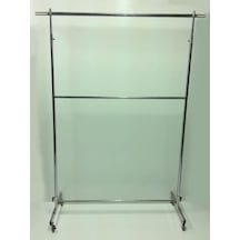 Vitrinraf Krom Kaplama Tekerlekli Stand Askılık Esek Çift Katlı