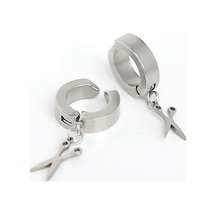 Makaslı Sıkıştırmalı Erkek Küpe Çelik Takı Aksesuar P24 T5 Çelik