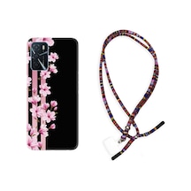 Oppo A16 Kılıf Rasta Boyun Askılı Pink Flowers 3 1393