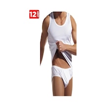 Seher Yıldızı Erkek Beyaz 12'li Paket %100 Pamuk Klasik Erkek Atlet & Slip Külot Takım Beyaz