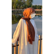 Qalortex Scarf Premium Pamuklu Jakar Şal-kremit kiremit