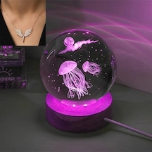 Işıklı Ahşap Kaideli Deniz Anası Temalı Cam Küre 8cm 6cm Ve Melek Kolye