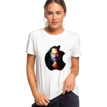 Steve Jobs Apple Baskılı Beyaz Kadın Tshirt