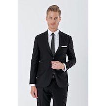 İmza Siyah Gabardin Kırlangıç Yaka 6 Drop Slim Fit Dar Kesim Basic Takım Elbise 1001240011-siyah Siyah