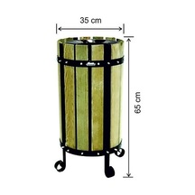 Ahşaplı Yuvarlak 28 Lt İç Kovalı Çöp Kovası Arı Metal 2101