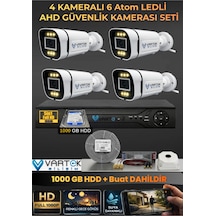 4 Kameralı 6 Atom Led Gece Renkli Görüşlü Güvenlik Kamerası Seti + 1 Tb Hdd