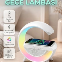 Bluetooth 5.0 Hoparlörlü Gece Lambası Kablosuz Şarj, Nfc, Fm Radyo Ve Rgb Işık