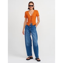 Dilvin Yandan Cepli Denim Balon Pantolon Mavi