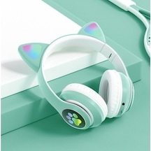 Wealthglow Led Işıklı Kedi Kulak Bluetooth Wireless Kulaklık 5.0 Led Işıklı Kedili Şık Kulaküstü Kulaklık Kız Çocuk Raydolu Fm 17477a