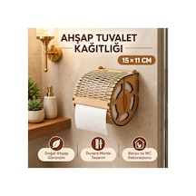 Ahşap Tuvalet Kağıtlığı 15x11 Cm Dekoratif Duvara Monte Tuvalet Kağıtlık Banyo Aksesuarı Doğal Ahşap Tasarımlı Kahverengi Kahverengi