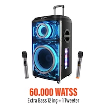 12"+1 Tweeter/equalizer Profosyonel Bluetooth Hoparlör 60000watts Speaker Çift Mikrofonlu Derin Bass