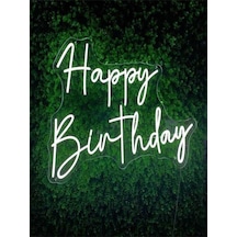 Happy Birthday Yazılı Neon Tabela Beyaz