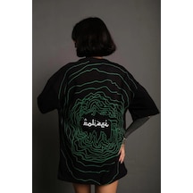 Novalisse Kadın Bisiklet Yakalı Sırt Baskılı Oversize Kısa Kol T-shirt - Siyah Çoklu Renk
