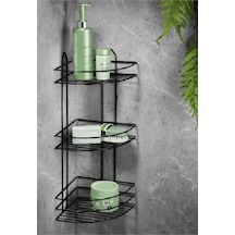 Köşelik Banyo 3 Raflı Siyah Metal 56574 Ahşap