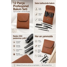 Tr 12 Parça Paslanmaz Çelik Manikür Pedikür Seti, Tırnak Makası, Törpü, Cımbız, Kütikül Aleti, Siyah Mat, 11