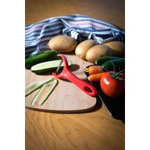 Solingen Mat Kırmızı Sapan Soyacak Paslanmaz Alman Çeliği, Ergonomik Sap, Çift Yönlü Kullanım-183 Kırmızı