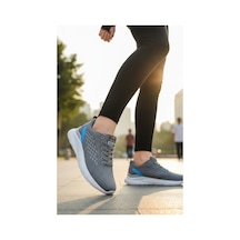 Enoch Erkek Mavi Detaylı Dokulu Panelli Gri Günlük Spor Ayakkabı Sneaker Füme