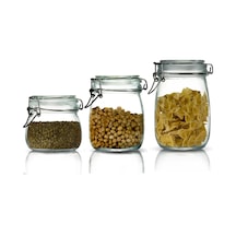 3'lü Set Korken Kavanoz Vakumlu Kilitli Cam Saklama Kavanozu 500ml - 750ml - 1000ml Şeffaf