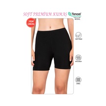 Özkan Underwear Özkan 27781 Kadın Premium Kumaş Modal Pamuklu Esnek Rahat Ara Boy Diz Üstü Kısa Tayt Şort Boxer Siyah