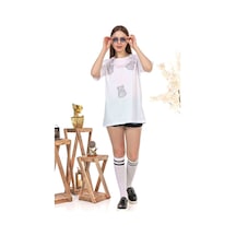 Kadın Oversize Taş Işlemeli Minik Ayıcık Baskılı Tshirt (534304862)