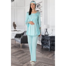 Mecit Pijama Lohusasepeti 5015 Sandra Dantelli Yaka Lohusa Pijama Takımı Turkuaz 001