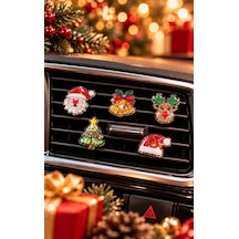 Klima Süsü Seti Yılbaşı Noel Temalı 5'li Araç Merry Christmas Noel Baba Geyik Çam Ağacı Çan Şapka Ot
