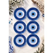 6 Lı Cam Çay Tabağı - Nazar Boncuğu Desenli 12 Cm - 6 Adet Çay Tabak Lacivert