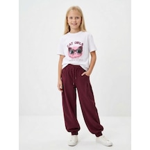 Zekids Kız Çocuk Şalvar Kesim Eşofman Altı-17185 Bordo