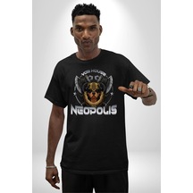 Neopolis Rottweiler Viking Pamuklu Bisiklet Yaka Unisex Oversize Boyfriend Dijital Baskılı Siyah T-shirt Siyah
