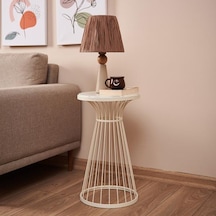 Begüsa Teksas Mermer Görünümlü Yan Sehpa - Beyaz Beyaz