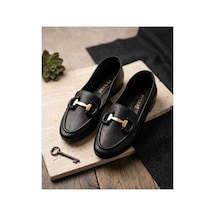 Pynare Kadın Tokalı Günlük Loafer Ayakkabı Siyah Siyah