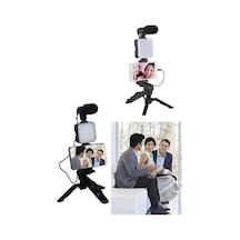 Telefon Tutucu Led Işıklı Kumandalı Mikrofon Telefon Vlog Video Kayıt Siyah
