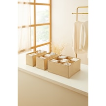 Ocean Home Textile 3'lü Bölmeli Bej Balıksırtı Çekmece İçi Düzenleyici Kutu Set