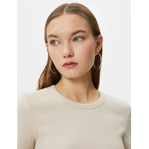 Koton Basic Tişört Slim Fit Ribanalı Kısa Kollu Bisiklet Yaka Pamuklu Bej 4sal10289ık Ekru
