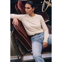 Sateen Uzun Kol Çıt Çıt Detaylı Triko - Ekru-137860